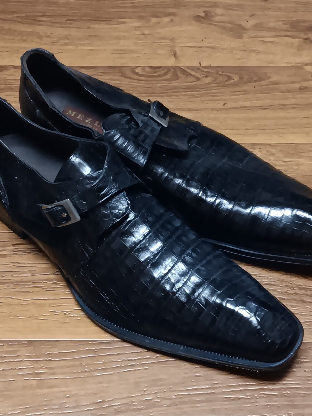 MEZLAN "Gigolo" Black Single Monk Exotic Crocodile Leather Shoes Mens SZ 15